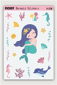 Ficksy Sevimli Deniz Kızı Sticker Seti - 21 Adet Etiket Çıkartma
