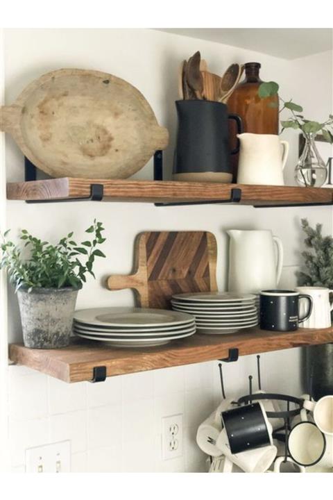 Karadeniz Dizayn Ahşap 2li Ceviz 120x20 Yüks. 40mm Demir Tutacaklı Raf