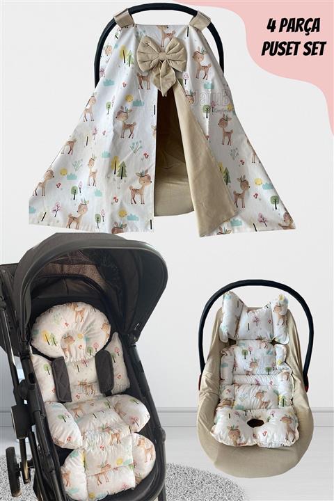 Jaju Baby Ceylan Desenli 4 Parçalı Puset Takımı (tutmalı)