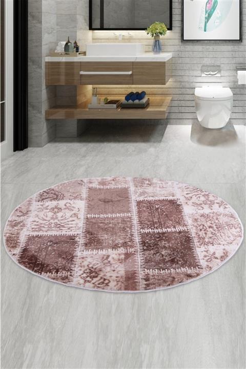 Bonny Home Lotto Kahve Yuvarlak 100x100 cm Banyo Paspası Kaymaz Taban Yıkanabilir Banyo Halısı