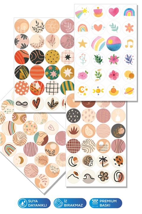 ÜPM Yuvarlak Dekoratif Sticker Etiket - 96 Adet