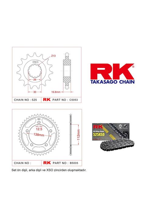 RK Honda Cb 600 F Hornet Rk Zincir Dişli Set 525 Xso Rx-Ring 16/43T(2007-2011)