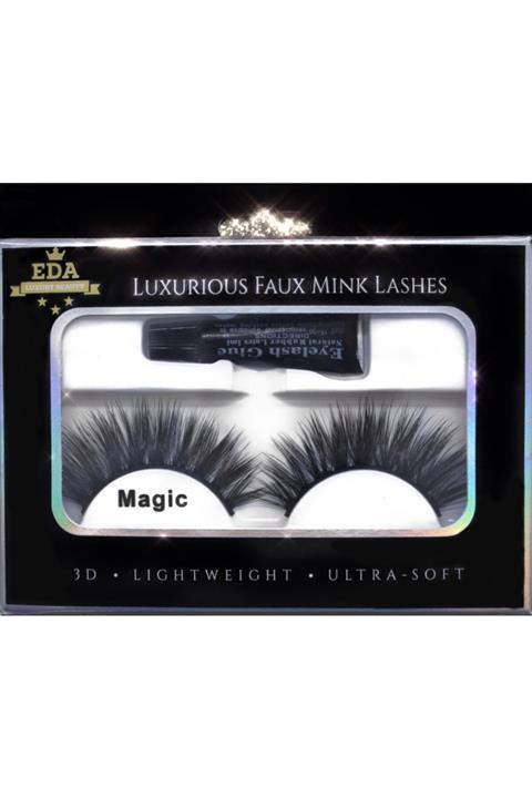 EDA LUXURY BEAUTY Vegan Mink 3d Takma Kirpik Lüks Gece Extra Uzun Boy Hacimli Dolgun Yoğun Cat Eye Mink Seti