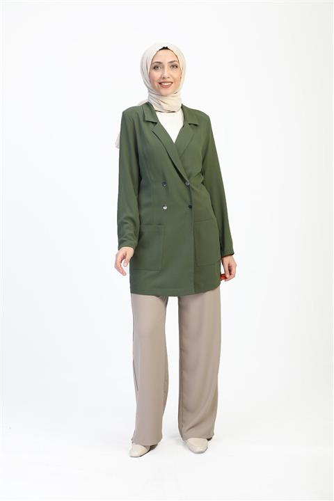 Kemal Aydın Kadın Haki Çift Düğmeli Ceket