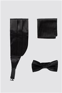 Damat Siyah Düz Kusak Papyon Mendil Set