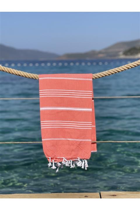 Givin İyilik Mağazası Unisex Givin Iyilik Peştemali Turuncu Beyaz Çizigili