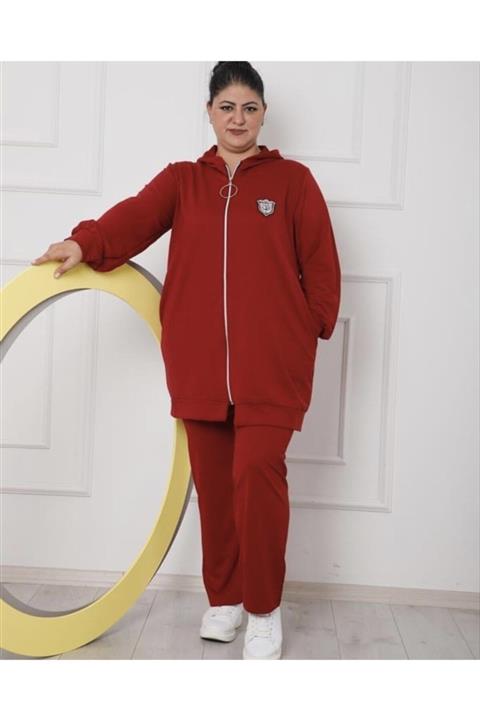 TURHAN GİYİM Büyük Beden Kapişonlu Penye İkili Takım