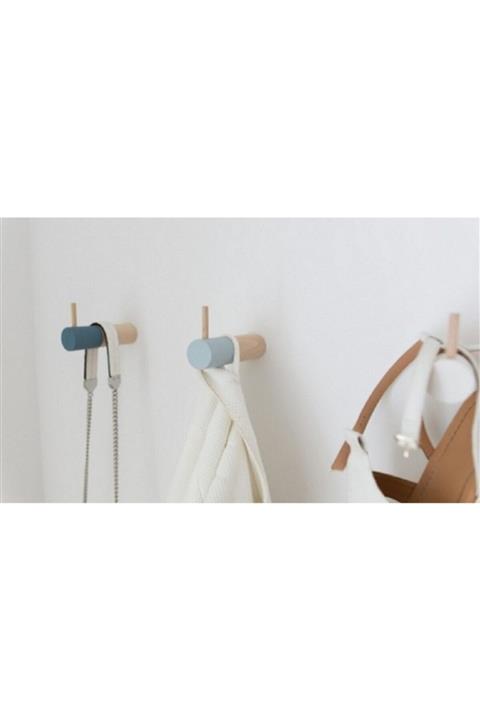 babyroomstore Mavi Ahşap Duvar Askısı Dekoratif Duvar Kancası 3lü Set