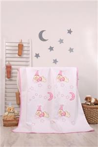 mellowbabystore %100 Pamuk Pembe Büyük Puanlı Uyuyan Ayı Desenli Bebek Pikesi