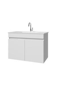 banos Ld3 Ayaksız 2 Kapaklı Lavabolu Beyaz Mdf 85 Cm Banyo Dolabı