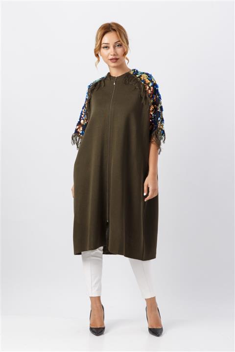 FTZ Fermuarlı Kolları Pul Payet Hırka - Haki