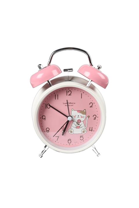 Attach Kedi Tasarımlı Çalar Saat Beyaz Içi Pembe