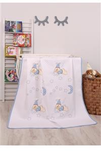 mellowbabystore %100 Pamuk Mavi Uyuyan Ayı Desenli Bebek Pikesi