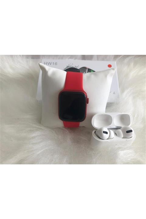 Lavinia Aksesuar Hw16 Kırmızı Akıllı Saat Suya Dayanıklı Nabız Tansiyon Ölçer Airpodspro Gürültü Engelleme Aktif