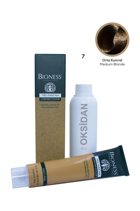 Bioness Bitkisel Yağ Bazlı Amonyaksız 7 Orta Kumral Saç Boyası + Oksidan Hediyeli