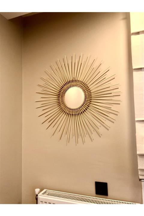 theconcepthomes Bambu Çubuklu Dekoratif Ayna Duvar Süsü Rafya 72 Cm