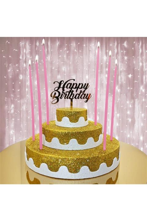 Aker Hediyelik Ince Mum Pembe Şamdan Mumları Pasta Mumu 30 Adet Özel Mum Türleri