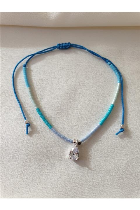 HERCY Mavi Miyuki Boncuklu Gümüş Renk Halhal