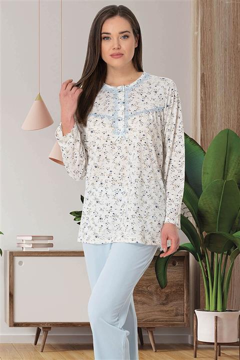 By Mecit Pijama Mecit 5465 Mavi Büyük Beden Kadın Pijama Takımı