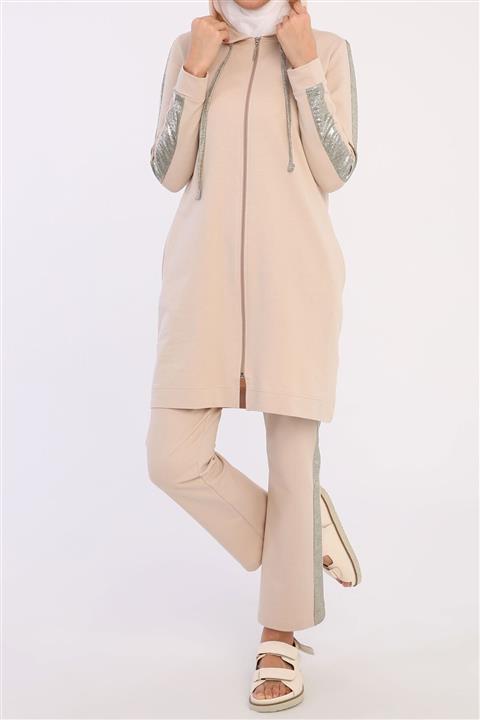 ALLDAY Kadın Bej Şeritli Eşofman Takımı