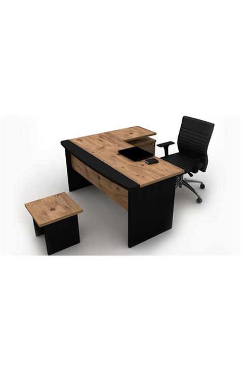 Uzay Ofis Demir Etajerli Çalışma Masası-kafkas Meşe-siyah - 180 Cm