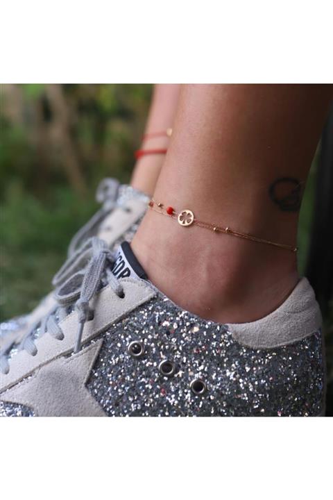 ByGoldenHouse Çift Dolama Mercanlı Yonca Halhal