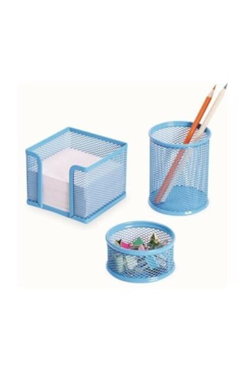 DRT Perfore 3 Lü Açık Mavi Metal Masa Üstü Seti