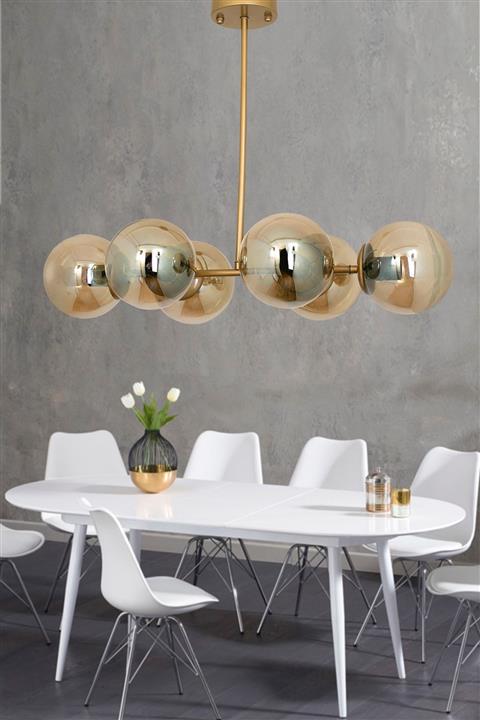 Dekorluna Modern Lara 6 Lı Eskitme Salon Yemek Masası Füme Camlı Avize