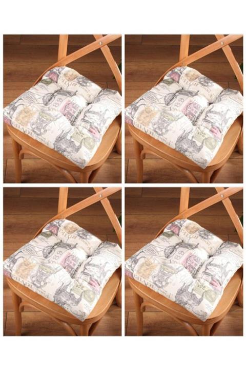 ALTINPAMUK 4'lü Lüx Pofidik Retro Sandalye Minderi Özel Dikişli Bağcıklı 40x40cm