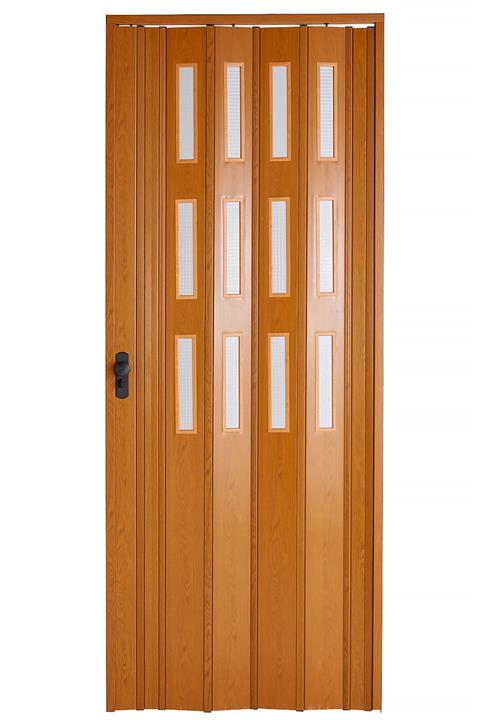 SARPAŞ Katlanır Akordiyon Pvc Tek Kapı Camlı - 132x223 - Meşe 12 Mm