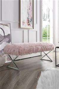 T&H Luxury Bench Pudra Pembe Peluş-krom