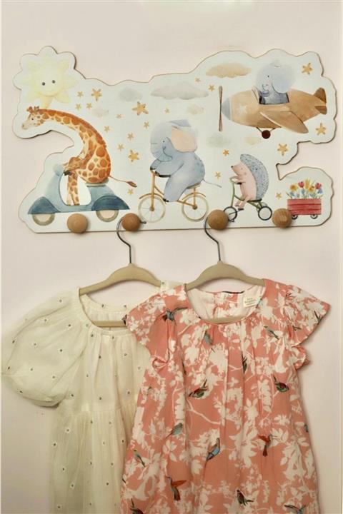 MSticker Soft Renklerde Çocuk Odası Askılık Doğal Ahşap Montessori Askı
