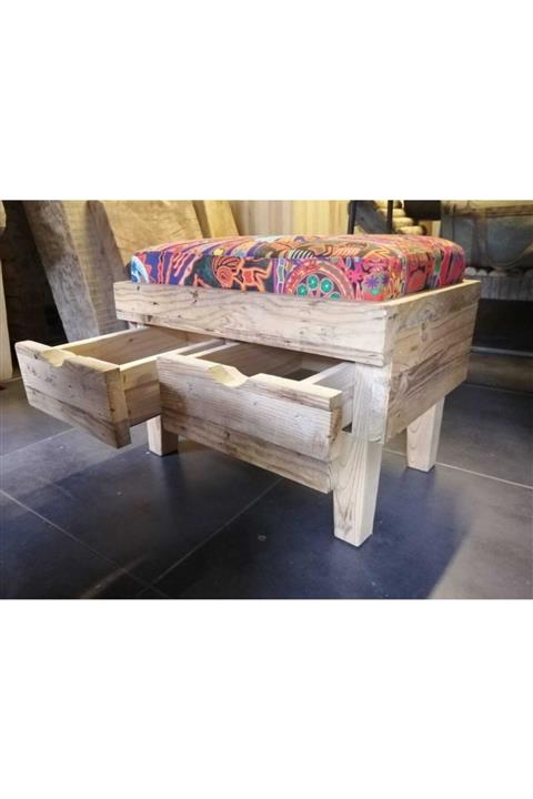 Abdullah Mobilya Fosil Ahşaptan Çekmeceli Puf Koltuk Bench