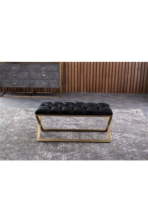 Passion Dekoratif Siyah Makyaj Oturağı Sarı Metal Bench Yatak Ucu Bank