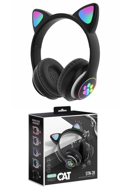 Karler Bass Kedi Kulak Led Işıklı Kablosuz Bluetooth Mikronlu Hafıza Kartı Girişli Kulaklık Karler Stn-28