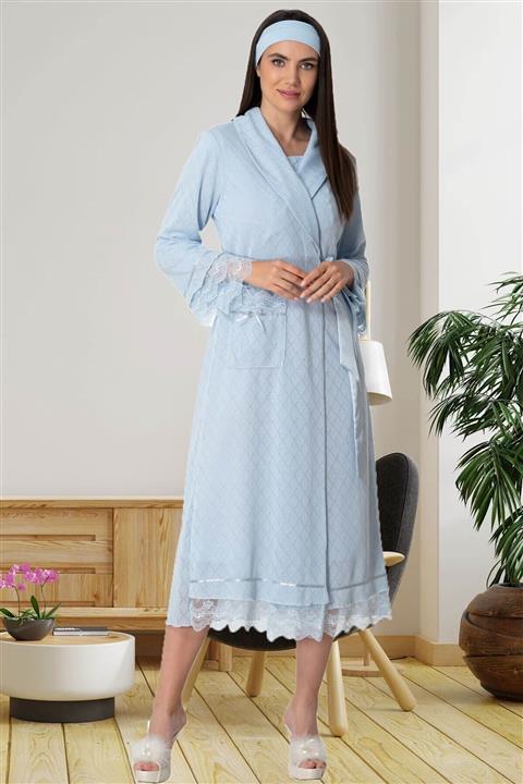 Mecit Pijama Mecit 5570 Mavi Sabahlıklı Lohusa Gecelik Takım
