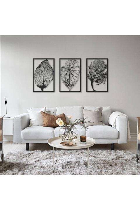 HTS TASARIM Sonbahar 3'lü Siyah Ahşap Tablo Lazer Kesim