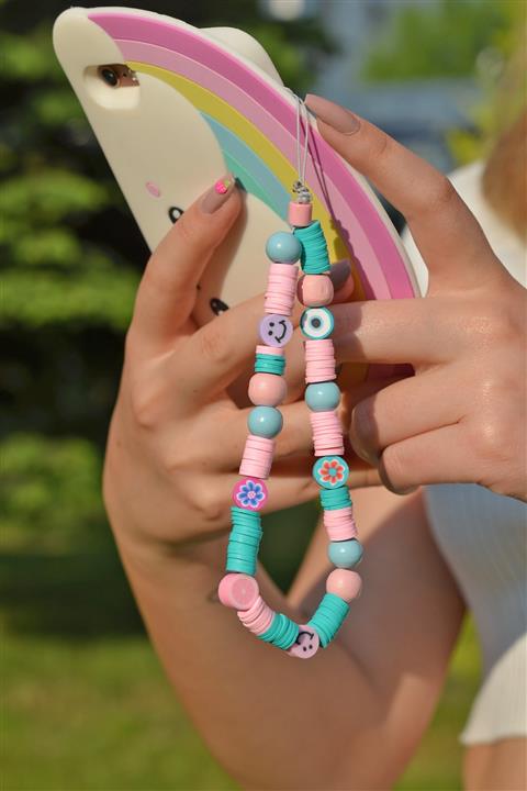 Sacce Scarves&Accessories Soft Renkli Boncuklu Küçük Boy Telefon Askısı Charmı Aksesuarı