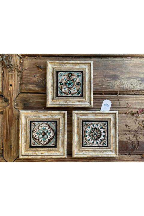 Oscar Stone Decor Çerçeveli Taş Duvar Dekoru Tablo Pano 3'lü 20 X 20 Cm