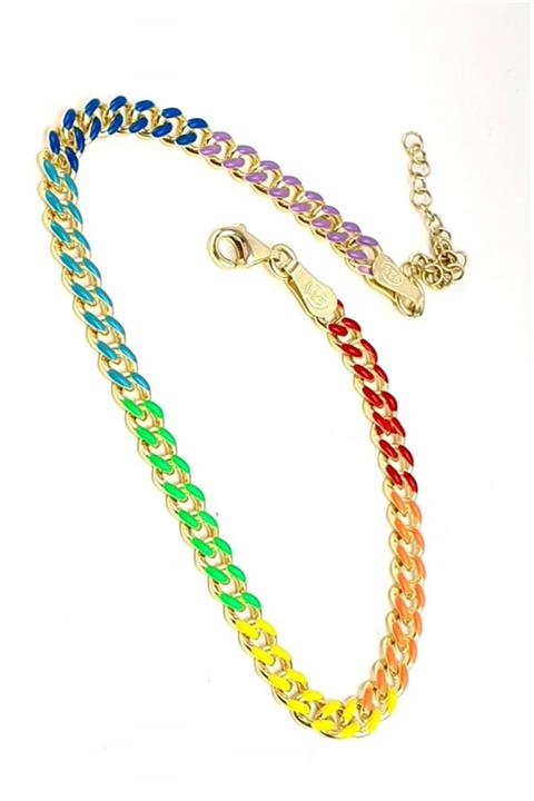 OSESHOP Renkli Mineli Neon 925 Ayar Gümüş Üzerine Altın Kaplama Trend Halhal