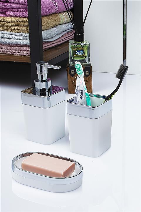 vipgross Sabunluk Seti / Sabunluk Takımı Vx / Beyaz-gümüş 3 Parça