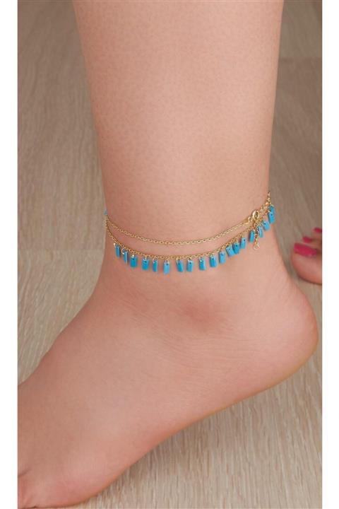 Tmt Silver Gümüş Altın Kaplama Turkuaz(fruze) Taşlı Halhal)