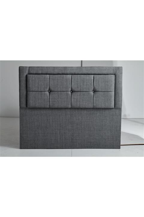 YuyaMobilya Antrasit Gri Renkli Keten Yarım Ekose Taşlı Yatak Başlığı