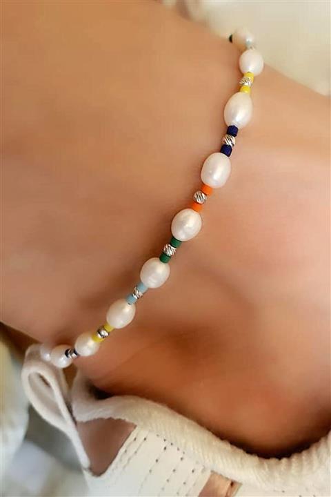 OSESHOP Incili 925 Ayar Gümüş Detaylı Doğal Taş Trend Halhal