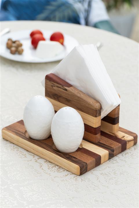 Çiçekmisin Renkli Ahşap Baharatlıklı Lüks Peçetelik 19,5 X 16 Cm