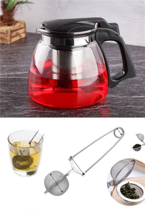 Selenica Siyah Süzgeçli Cam Demlik 900ml