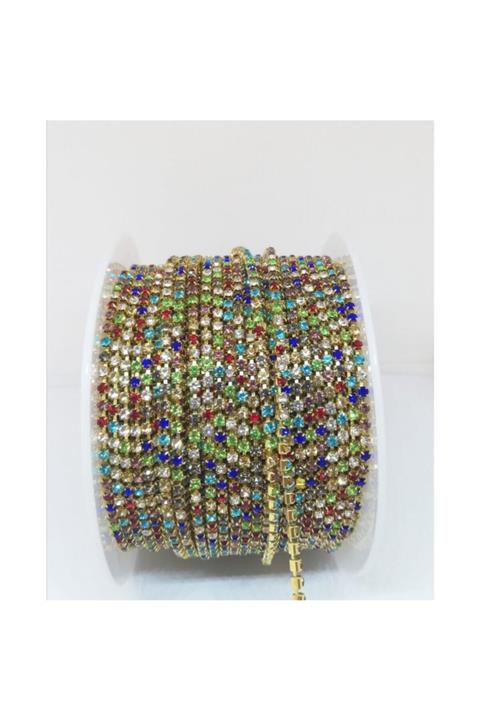 yiğit aksesuar Ss8-2 Mm Kristal Cam Taşlı Sık Şerit Karışık Renkli 3 Metre