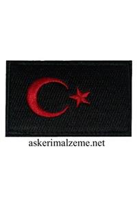 SİNGLE SWORD Türk Bayrağı Arması Siyah Renk Kırmızı Ayyıldız Patch, Peç Model Cırtlı