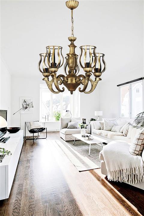 VENON Aydınlatma Derin 5 Li Camlı Siyah Sarı Patine Avize