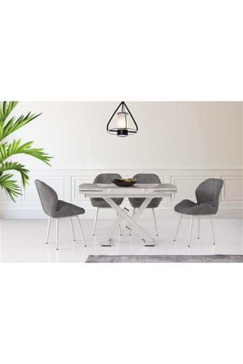 Viento Mobilya Ay Kütük High Gloss Beyaz Mermer Mdf Masa Takımı 4 Adet Vera Sandalye